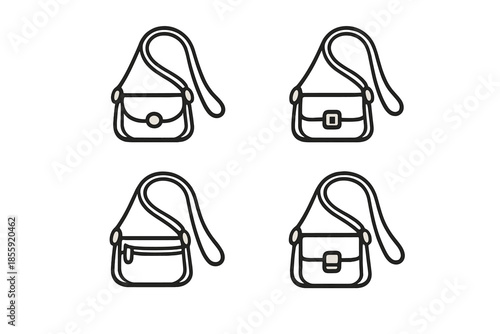 Four stylized shoulder bags displayed on a golden background