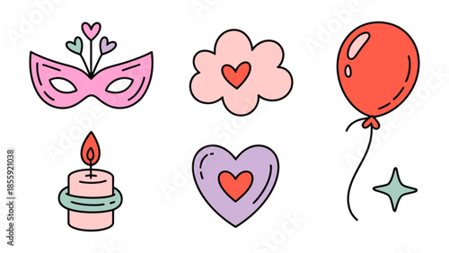 Collection of Fun Symbols: A vibrant array of playful and endearing icons for festive celebrations, filled with cheer and expressive elements, evokes delight and celebration for every occasion.