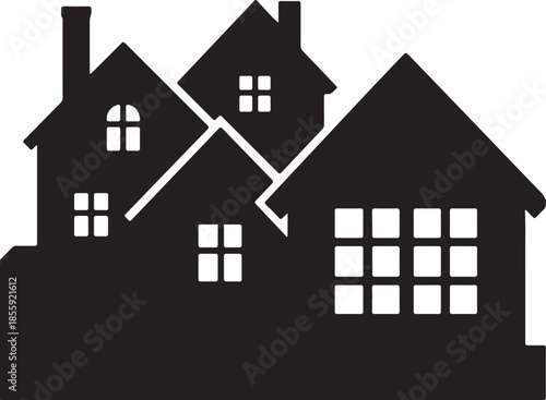 House Silhouette with Gabled Roof and Square Windows