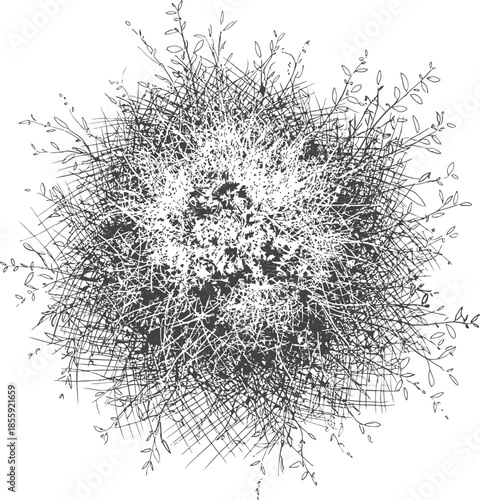 Hand drawn tangled shrub or bush vector illustration chaotic scribble texture black and white