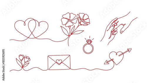 Love's Delicate Whispers: An artful display of love's essential elements, meticulously crafted in a continuous line, evoking romance and intimacy.