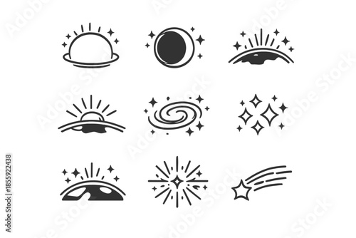 Set of Celestial Icons with Subtle Glow Effect