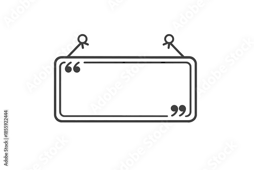 Quotation mark speech bubble with hangers on gray background