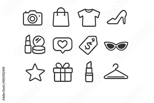 Shopping Icons Set on Gray Background