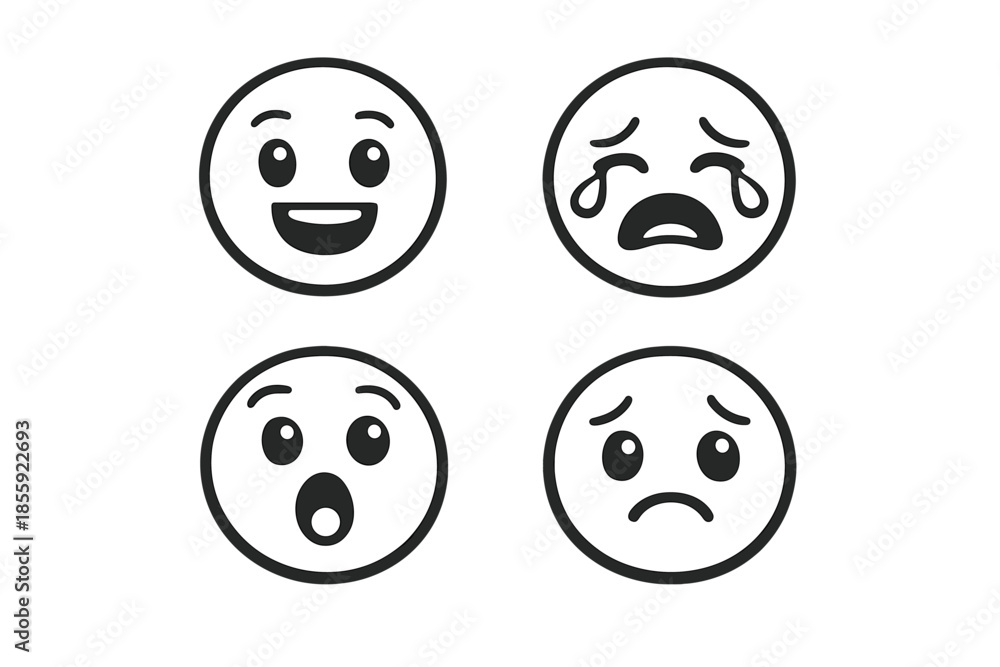 Fototapeta premium Four Emotion Icons on Gray Background