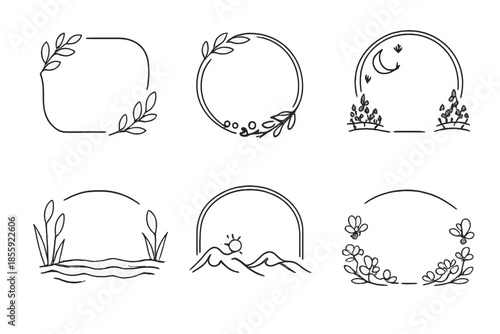Hand-drawn decorative frames with nature elements