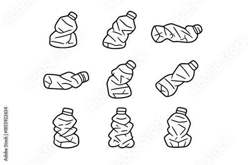 Collection of crumpled plastic bottles