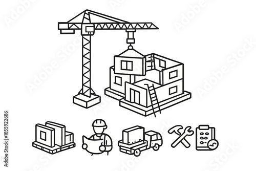Construction icons and scene
