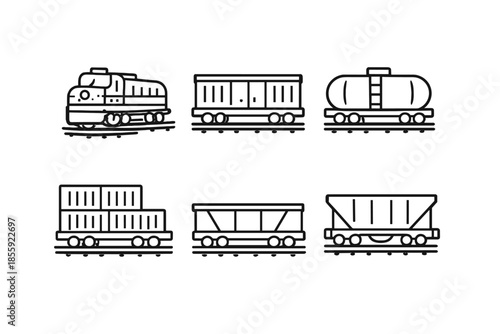 Set of train cars and locomotive icons