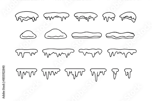 Set of 20 illustrated icicles and snow piles on gray background