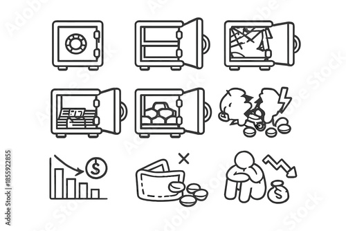 Set of icons representing financial concepts and problems