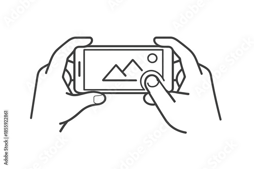 Hands holding smartphone taking picture of mountains