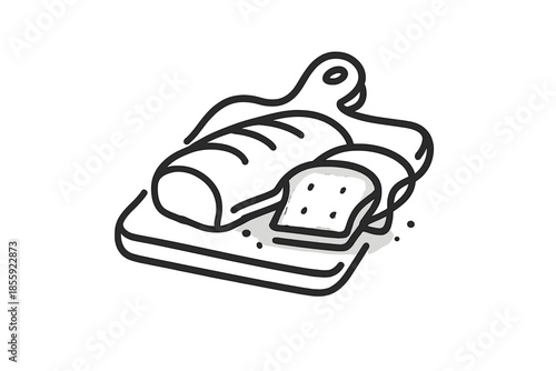 Loaf of bread and sliced bread on a cutting board icon