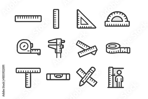 Set of measurement tools icons on a gradient background