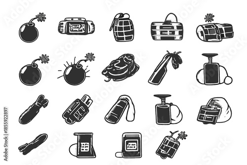 Explosives and Bombs Icons Set