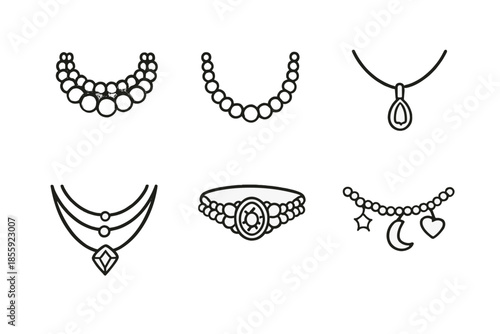 Collection of stylized jewelry icons on a dark background