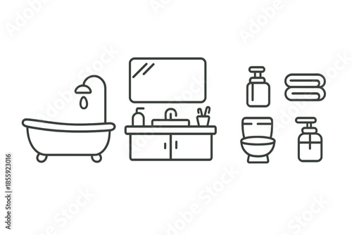 Bathroom Icons Line Art on Yellow Background