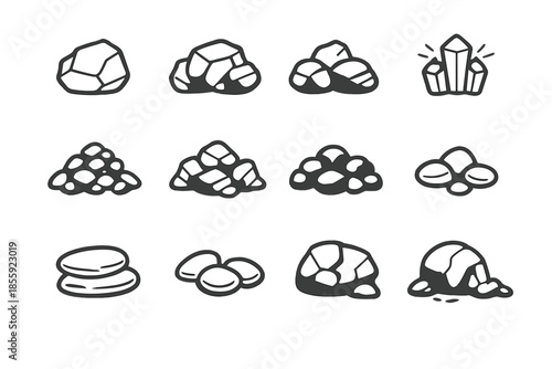 Collection of stylized rocks and crystals icons