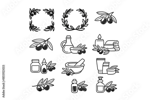 Olive Oil Spa and Wellness Icons Set