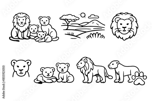 Lion Family and Wildlife Scene
