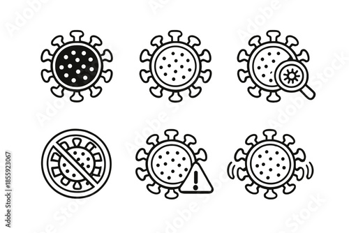 Set of Corona Virus Icons on Gray Background