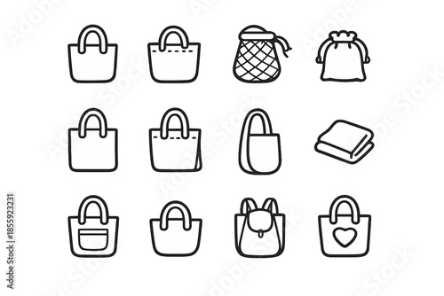 Collection of tote bag icons and related items