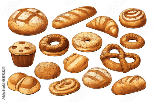 Assortment of baked goods on a warm brown background