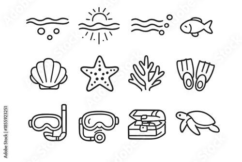 Ocean and Diving Icons Set