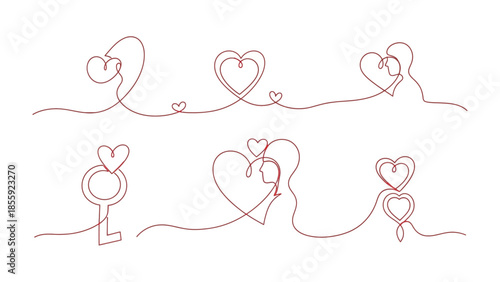 Love in One Line: A series of continuous line drawings showcasing the enduring bond of affection through simple, heartfelt forms