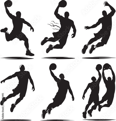 Basketball Players in Action Silhouettes