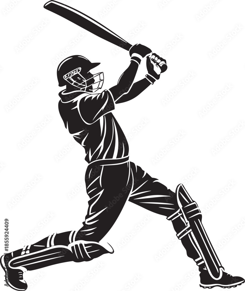 Obraz premium cricket player powerful batting pose black solid.