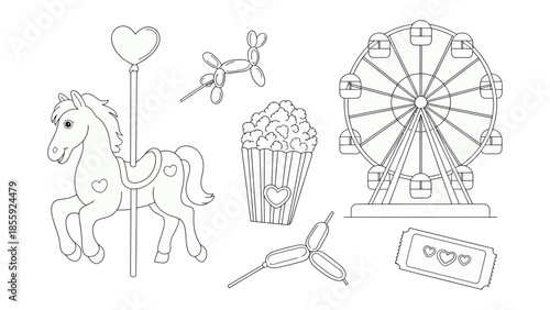 Amusement Park Delights: A collection of delightful amusement park illustrations, evoking a sense of nostalgia and the simple pleasures of a day at the fair.