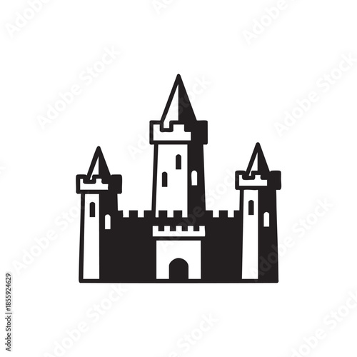 Fairy tale castle illustration with three towers isolated on transparent background