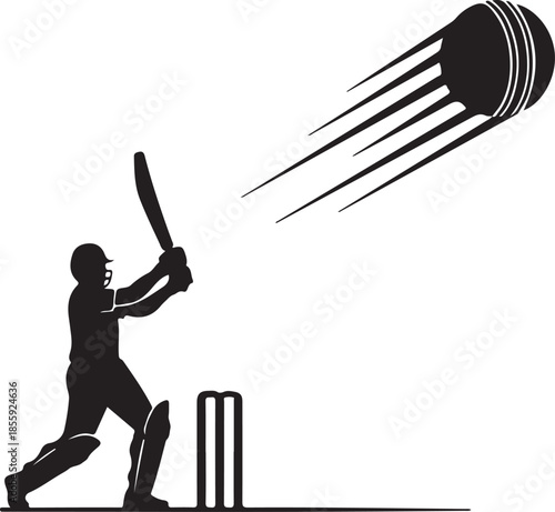 Cricket ball flying after batting shot, dynamic motion, clean vector illustration