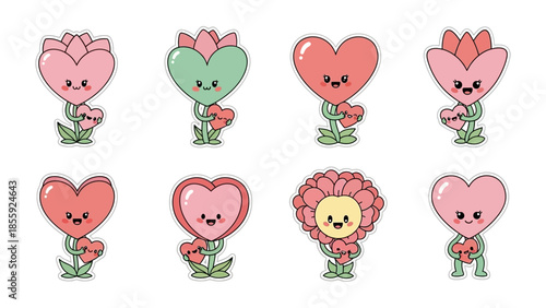 Whimsical Heart Flowers: An illustration of cheerful, heart-shaped flowers expressing love, joy, and affection, perfect for conveying heartfelt emotions and celebrating special moments.