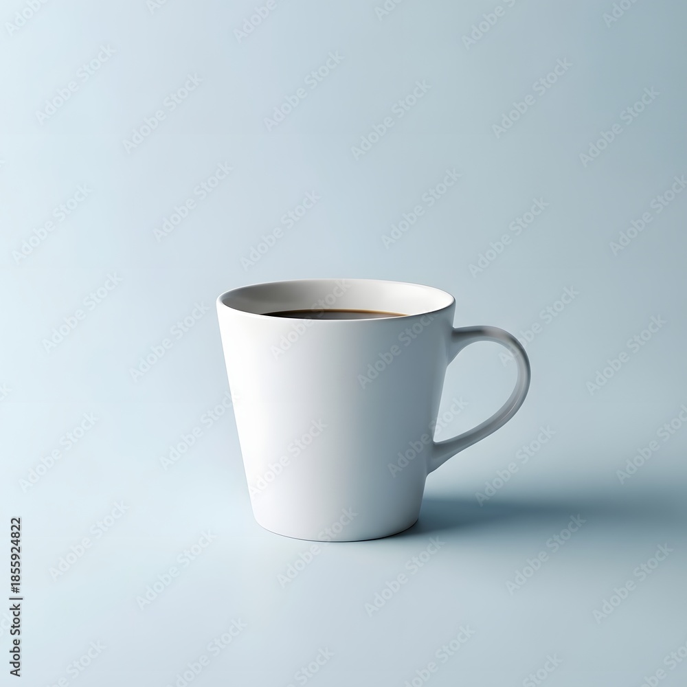 Fototapeta premium A white porcelain coffee mug on a light blue background