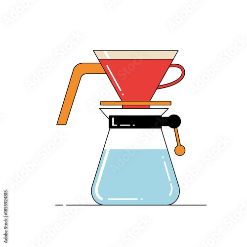 Stylized coffee brewing illustration focusing on a pour-over method with minimalist design elements