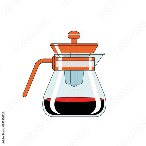 Stylized coffee maker with red beverage offering a fresh brew illustration design