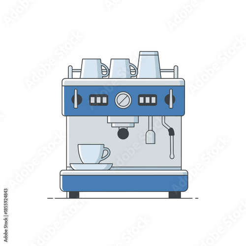 Stylized coffee machine illustration with cups for brewing aromatic beverages