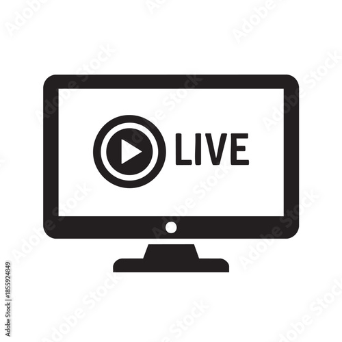 Flat live streaming icon on computer monitor display