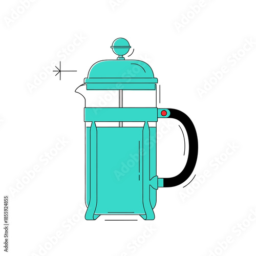Stylish aqua french press illustration with a modern and minimalistic design for coffee brewing