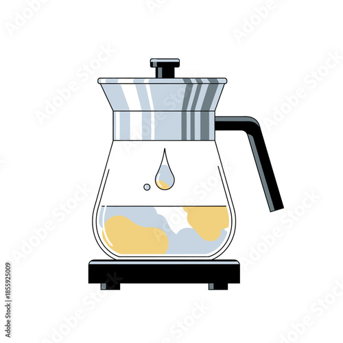 Minimalistic illustration of a stylish glass coffee server with brewing liquid interior design