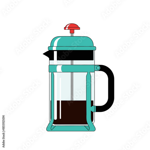 Stylish turquoise french press illustration showcasing simplicity and modern beverage preparation