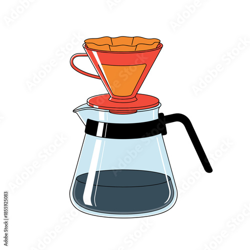 Stylized coffee brewing illustration showcasing a pour-over coffee maker process