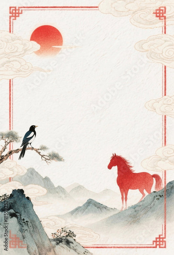 Wallpaper Mural Traditional Korean New Year Landscape Illustration Frame Background Torontodigital.ca