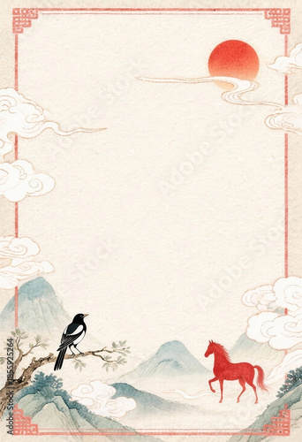 Wallpaper Mural Traditional Korean New Year Landscape Illustration Frame Background Torontodigital.ca