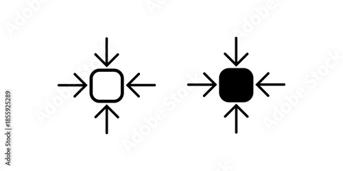 Inward Arrows Icon — Compression, Minimize and Center Focus Symbol in Line and Solid Style