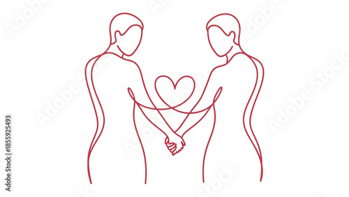 Love's Embrace: An artistic line drawing depicts a loving connection between two individuals, their hands entwined, forming a heart shape that symbolizes their shared bond.