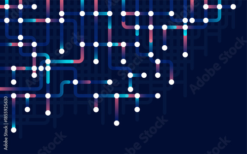 Circuit connect lines. Network technology and Connection concept. Decentralized network nodes connections