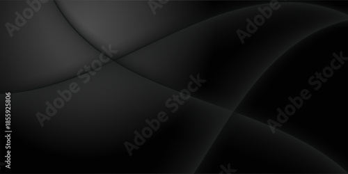 Dark deep black dynamic abstract vector background with wavy lines. Modern creative halftone premium gradient. 3d cover of business presentation banner for sale event night party. Soft shadow dots
